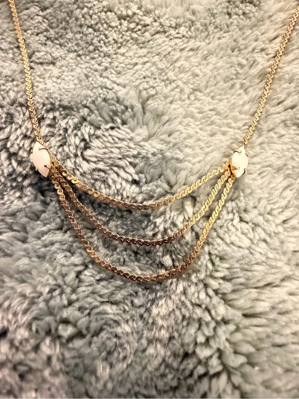 Vintage 14K Gold Filled Triple Strand Swag Necklace with White Opals 14/20 GF
